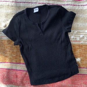 TNA black waffle print crop t-shirt
